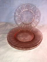 4 Pink Floral 8 Inch Luncheon Plates Vintage Depression Glass Mint - £47.27 GBP