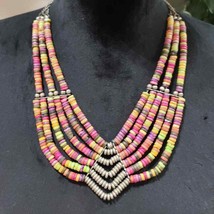 Women Fashion Boho Ethnic Style Multistrand Multicolor Beaded Necklace w/ Lobste - £23.98 GBP