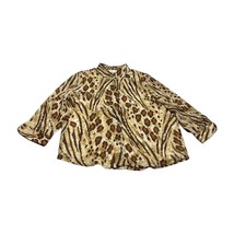 Alfred Dunner Blouse Women&#39;s 14 Brown Cream Leopard Print Polyester Long... - £17.17 GBP