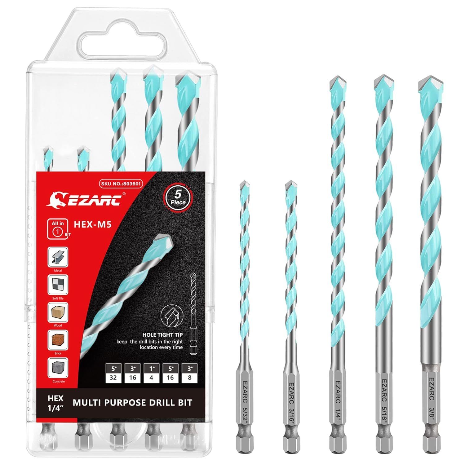 Ezarc 5Pc Masonry Drill Bit Set Concrete Drill Bit Set, Hex Shank Drill,... - $38.94
