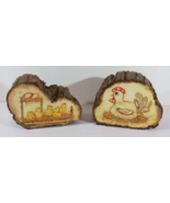 Vintage WOOD SLAB SLICE LIVE EDGE Bark HEN CHICKS Decoupage Decor Book Ends - €21,44 EUR