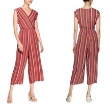 Xhilaration Wide Leg Striped Crop Jumpsuit Size M Red Surplice Spring Travel NWT - £8.01 GBP