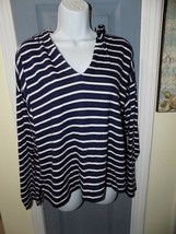 Chaps Navy BLUE/WHITE Striped Ls Hooded Shirt Size Xl Women&#39;s Euc - £17.20 GBP