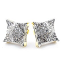 18K Yellow Gold Plated Cubic Zirconia Square Cluster Pyramid Stud Earrings X-mas - £16.85 GBP
