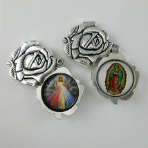 20pcs of 35mm Metal Rose Shaped Locket Gift Pendant with Two Saints Images - £25.50 GBP