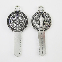 50pcs of Double Sided Antique Silver Catholic Saint Benedict Key Medal P... - $30.98