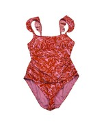 Ellen Tracy Swimsuit Womens 14 Red Pink Floral One Piece Ruffle Strap Tr... - $50.86 CAD