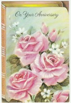 Vintage Anniversary Card Pink Roses Book Shape Card 1960&#39;s Unused - £5.53 GBP
