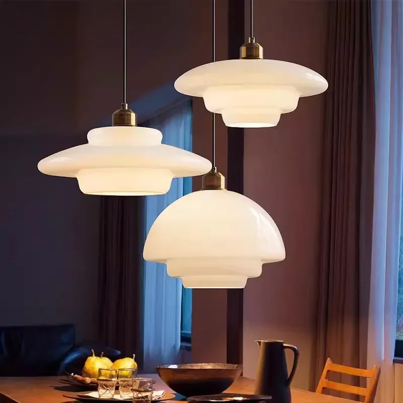 Nordic Cream Wind Milk Glass Art Decorative Pendant Lights LED E27 Moder... - $172.07+