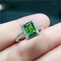 14k White Gold Plated 3 Ct Emerald Simulated Green Emerald Engagement Halo Ring - £73.98 GBP
