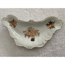 Gold On White Trinket Dish Rose Pattern - Crescent Moon Shape - Japan - $8.86