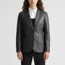 Mujer Dos Botones Piel de Cordero Genuino Hecho a Mano Negro Blazer Cuer... - $223.47 CAD+