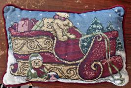 Vintage Tapestry &quot;Bears on a Sleigh&quot; Pillow - £5.33 GBP