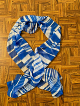 Vtg Dark and Light Hand-Dyed Blue White Striped Long Rectangle Sheer Scarf 56&quot; - £2.33 GBP