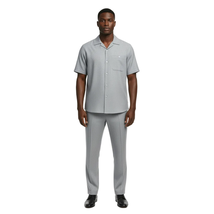 Men 2pc Walking Leisure Suit Short Sleeves By DREAMS Fancy 277-35 Steel Gray image 7