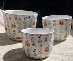 Peanuts HALLOWEEN Snoopy Charlie Brown &amp; the Gang Ceramic Pots Planters 3 Sizes - £59.94 GBP