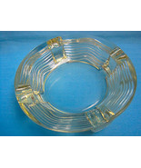 Ashtray Dish Art Yellow Tint Clear Pressed Glass Wavy Design 6.5&quot; - £22.87 GBP