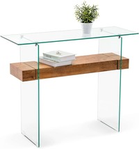 Ivinta Narrow Glass Console Table With Storage Contemporary Sofa Table Glass - £192.90 GBP