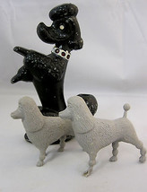 Poodle Dog Figurine Metal Pencil Holder &amp; 2 Little Plastic Toys Mixed Materials - £25.76 GBP