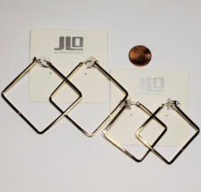 2 Pair Matched Graduated Set Square Hoop Earrings Designer JLO Jennifer ... - £13.37 GBP