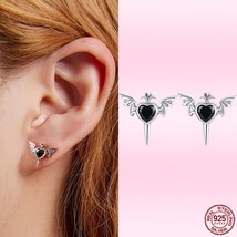 Genuine 925 Sterling Silver Clear Heart Wings Piercing Ear Studs Earrings for Wo - £18.26 GBP