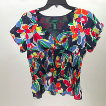 Lauren Ralph Lauren MUlti-Color 100% Silk Puff Sleeve Top Wms Size PS - $18.80