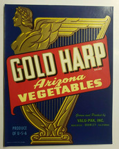 Vintage 1940&#39;s Gold Harp Vegetable Crate Label Arizona Valu-Pak Inc (B-2) - £15.68 GBP