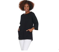 Linea by Louis Dell&#39;Olio Pebble Crepe Tunic with Inverted Pleats Black XS - £12.84 GBP