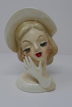 Lefton Lady Head Vase Planter #1115 Pearlescent Blonde with Earrings - £55.03 GBP
