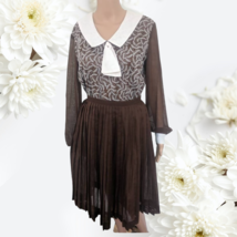 Vintage 60s Blouse Pleated Skirt Sheer S Retro Sailor Button Back Brown Top - £31.52 GBP