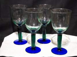 Vintage Fostoria F0S6 8.5&quot; Iced Tea Glasses - Emerald &amp; Sapphire - Set Of 4 - £17.58 GBP