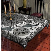 Halloween Ghost Webs Jack&#39;O Lanterns Bats 60&quot; X 84&quot; Lace Tablecloth NEW - £9.59 GBP