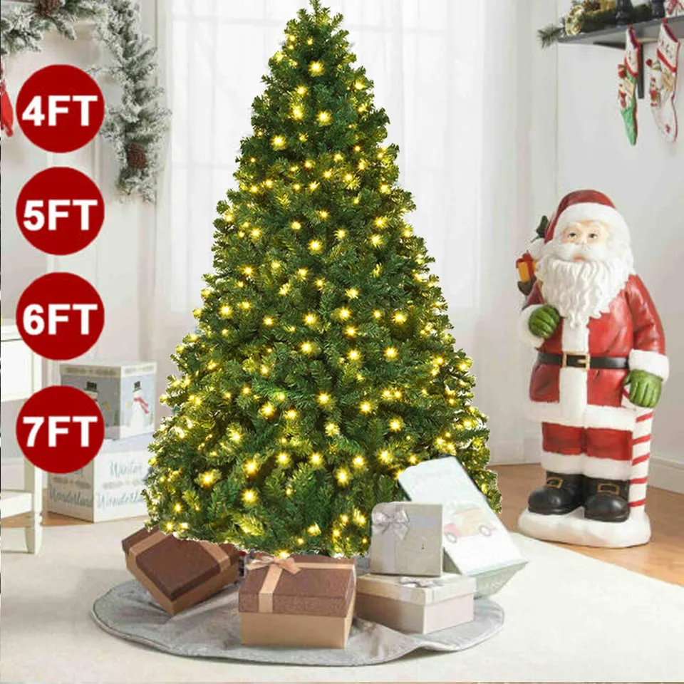 Pre Lit Christmas Tree with LED Lights Artificial Bushy Holiday 4 FT (Gr... - $77.98