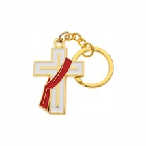Gold Deacon Cross Keychain White With Stole - $8.89