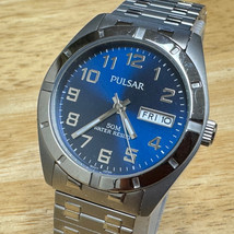 Pulsar Quartz Watch VX43-X059 Men 50m Silver Blue Steel Day Date New Bat... - £20.76 GBP