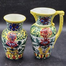 Tuscan Pottery Jugs Handmade Hand Painted Spanish Fine Art - Matched Set Of 2 - £116.37 GBP