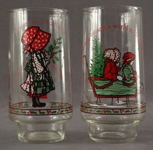 Vintage Coca Cola LE Christmas Glasses Holly Hobbie Lot 2 American Greetings - £16.77 GBP