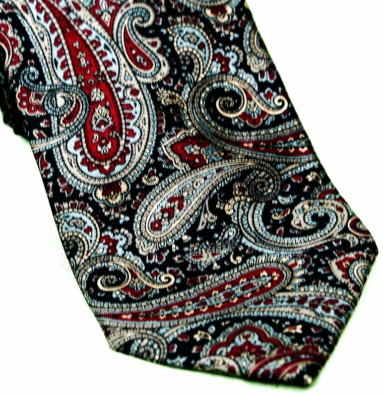 London Fog Necktie 3 1/2&quot; x 58&quot; Black Maroon Paisley Mens Tie   - $6.66