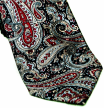 London Fog Necktie 3 1/2&quot; x 58&quot; Black Maroon Paisley Mens Tie   - $6.66