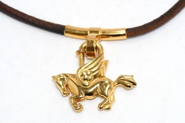 Hermes Cadena Gold Pegasus With Choker Necklace Bag Charm Horse Motif Lock - $763.61