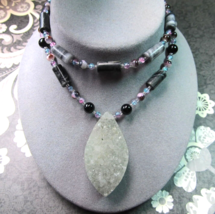 Chunky STERLING SILVER Toggle Clasp Necklace Druzy Drusy Agate Stone Pen... - £43.42 GBP