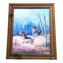 M Caroselli Framed Picture Of Momma Wolf With Pups Family 20X24 Vintage READ - £48.85 GBP