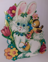 Vintage Easter Bunny Rabbit &amp; Chick Die Cut 13&quot; Easter 2 Sided Wall Decor - £8.70 GBP