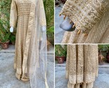 Pakistani Off White Long double Maxi Style Embroidered Sequins Net Dress,XL - $147.51