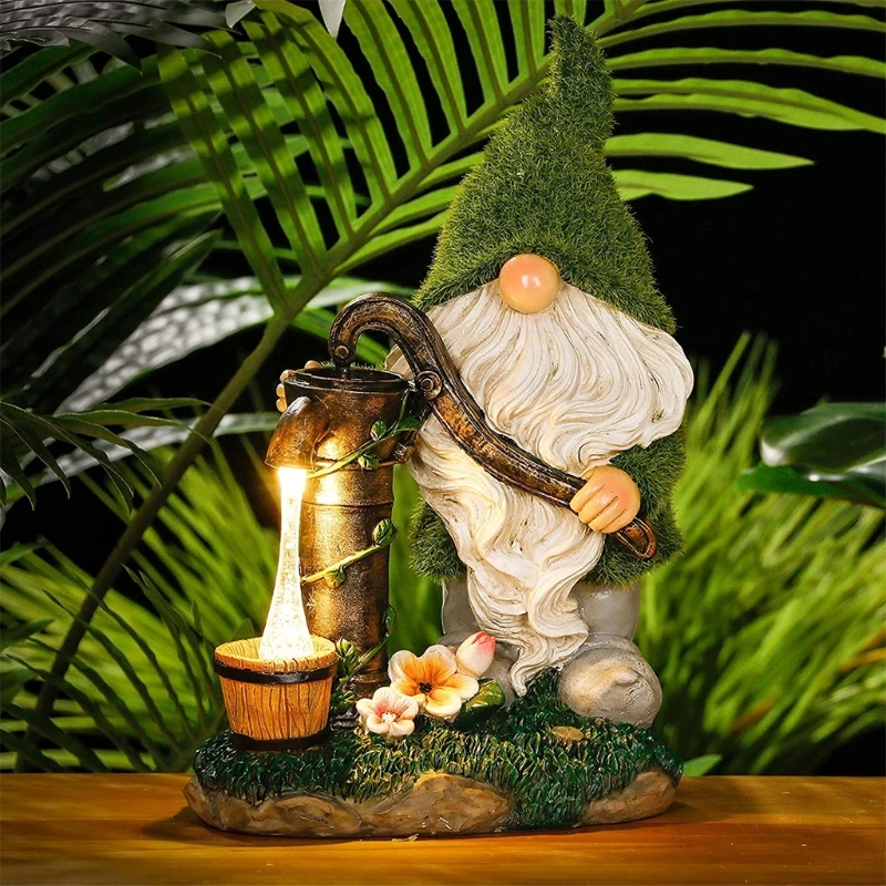  Garden Gnome Statue Resin Figurine with Solar LED Lights Funny Swedish Flocked  - £166.02 GBP