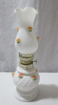 Miniature Vtg Milk Glass Applied Pink on Yellow Roses Oil Lamp Chimney Lantern - £19.95 GBP