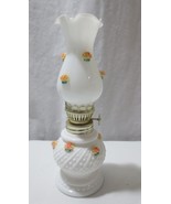 Miniature Vtg Milk Glass Applied Pink on Yellow Roses Oil Lamp Chimney L... - £19.57 GBP