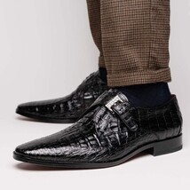 genuine caiman crocodile dress monk strap Shoes Rovigo Black image 7
