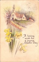 C1910 Easter Postcard Daffodils Church a1 - £17.73 GBP