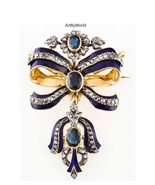 Antique Victorian Rose cut Diamond And Blue Sapphire Enamel Silver Brooch - $682.48 CAD